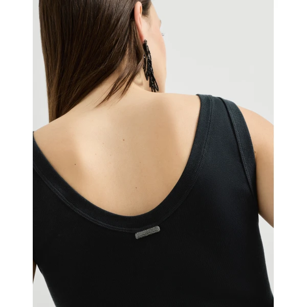 Brunello Cucinelli Ribbed jersey top with monili in Black, view 4