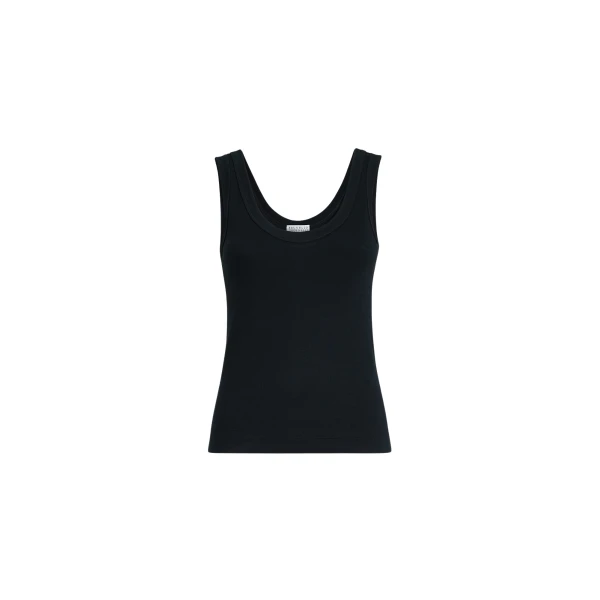 Brunello Cucinelli Ribbed jersey top with monili in Black