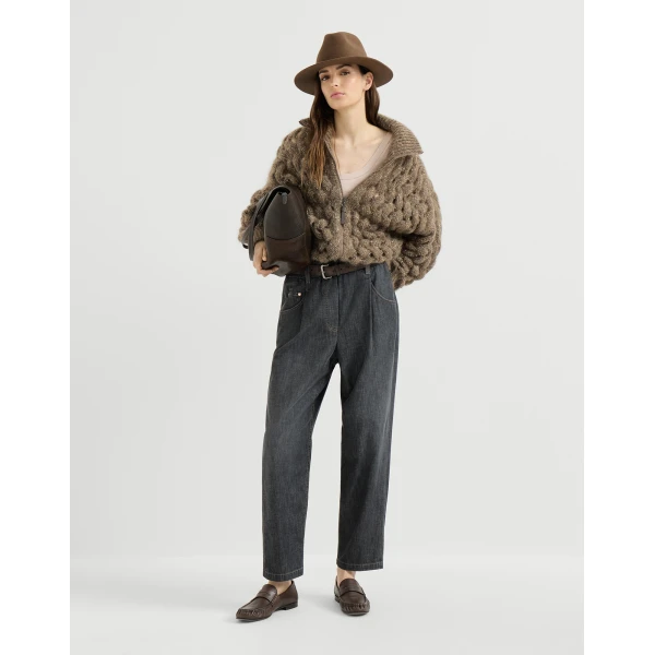 Brunello Cucinelli Ribbed jersey top with monili in Cool Beige, view 6