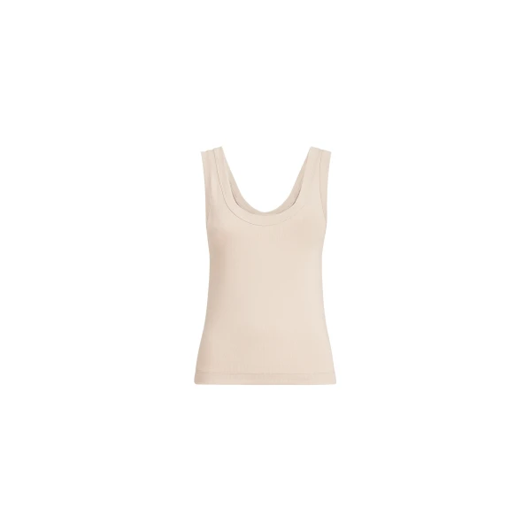 Brunello Cucinelli Ribbed jersey top with monili in Cool Beige