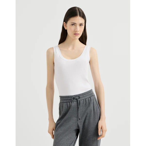 Brunello Cucinelli Ribbed jersey top with monili in White, view 2