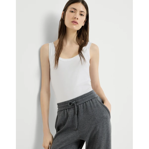 Brunello Cucinelli Ribbed jersey top with monili in White, view 5