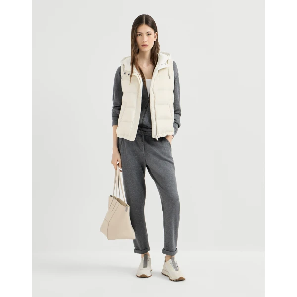 Brunello Cucinelli Ribbed jersey top with monili in White, view 6