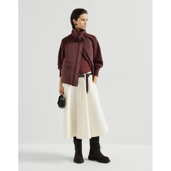Brunello Cucinelli Ribbed jersey top with monili in Wine, view 6