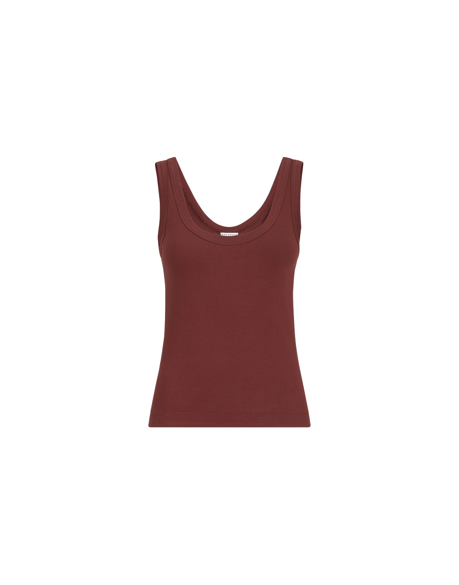 Brunello Cucinelli Ribbed jersey top with monili in Wine