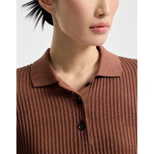 Brunello Cucinelli Ribbed net polo shirt in Firebrick, view 4