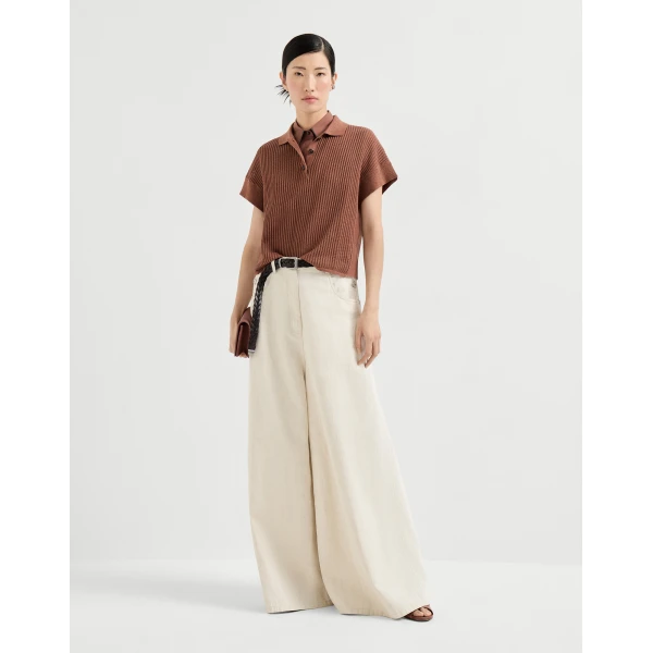 Brunello Cucinelli Ribbed net polo shirt in Firebrick, view 6