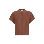 Brunello Cucinelli Ribbed net polo shirt in Firebrick