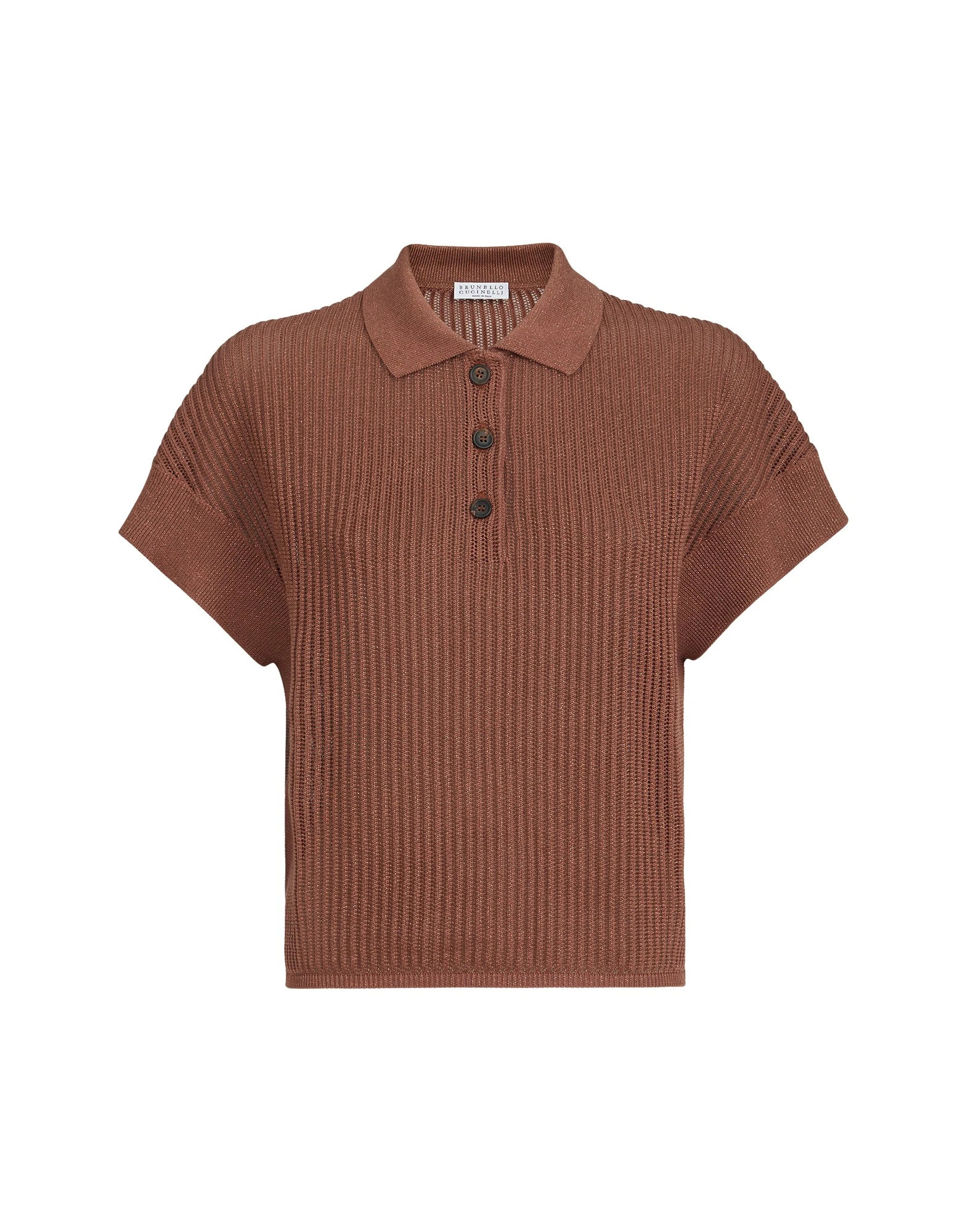 Brunello Cucinelli Ribbed net polo shirt in Firebrick