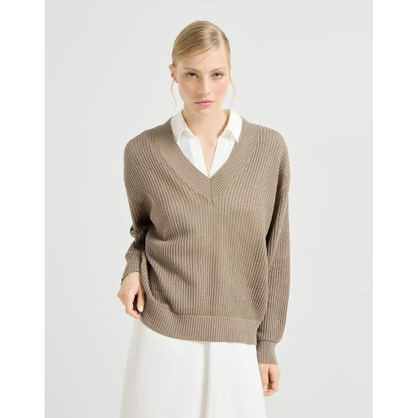 Brunello Cucinelli Ribbed net sweater in Walnut, view 2
