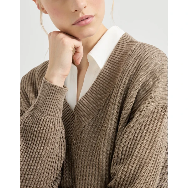 Brunello Cucinelli Ribbed net sweater in Walnut, view 4