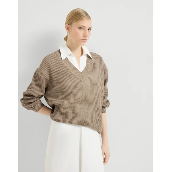 Brunello Cucinelli Ribbed net sweater in Walnut, view 5