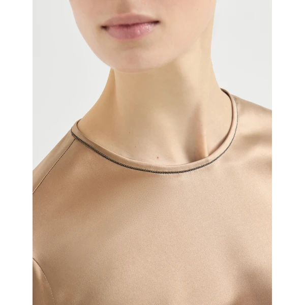 Brunello Cucinelli Satin T-shirt in Chocolate Top, view 4