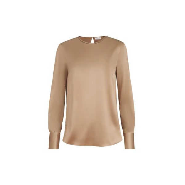 Brunello Cucinelli Satin T-shirt in Chocolate Top