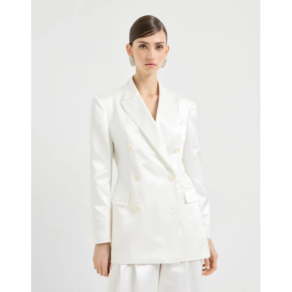 Brunello Cucinelli Satin blazer with monili in White, view 2