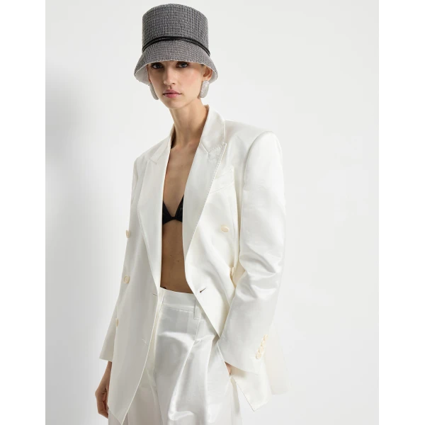 Brunello Cucinelli Satin blazer with monili in White, view 5