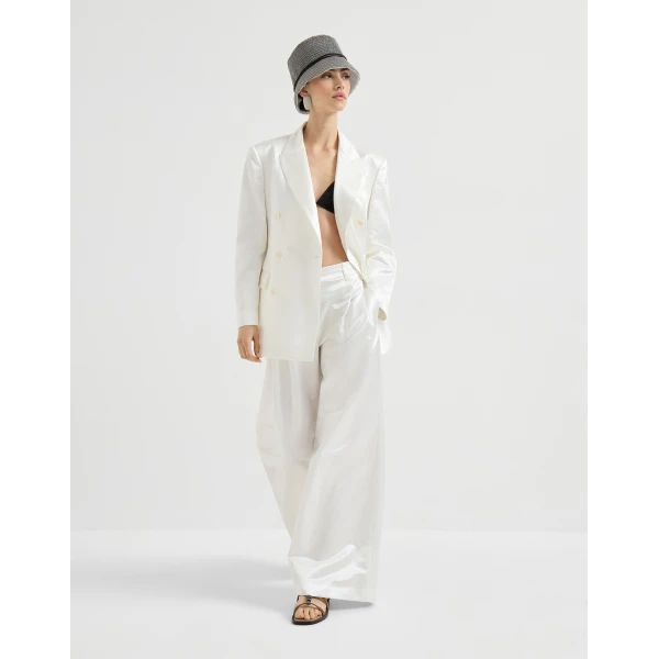 Brunello Cucinelli Satin blazer with monili in White, view 6