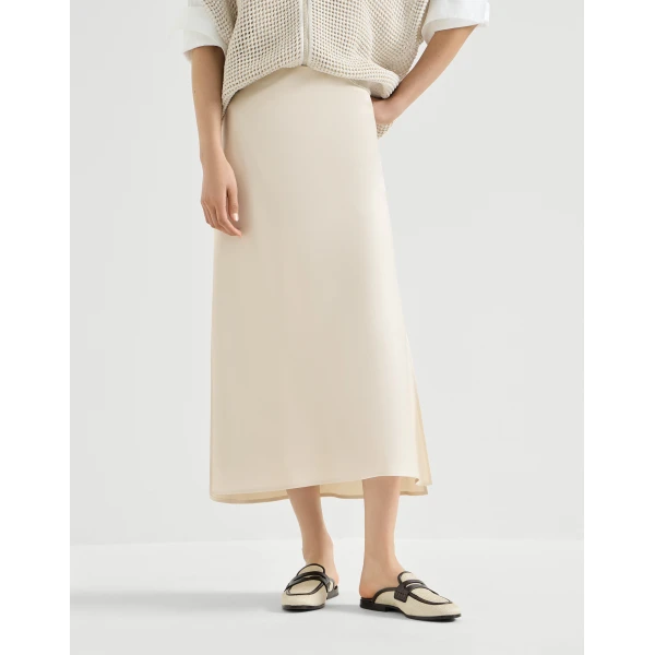 Brunello Cucinelli Satin cady fluid pencil skirt in Beige Silk, view 2