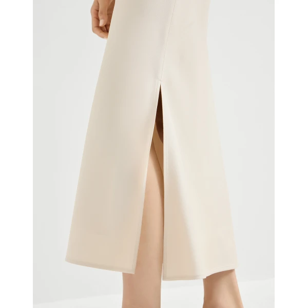 Brunello Cucinelli Satin cady fluid pencil skirt in Beige Silk, view 4