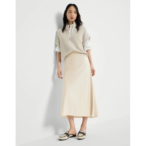 Brunello Cucinelli Satin cady fluid pencil skirt in Beige Silk, view 5