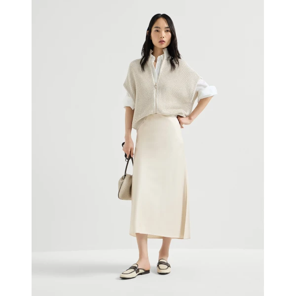 Brunello Cucinelli Satin cady fluid pencil skirt in Beige Silk, view 6