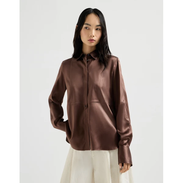 Brunello Cucinelli Satin shirt in Cocoa, view 2