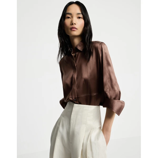 Brunello Cucinelli Satin shirt in Cocoa, view 5