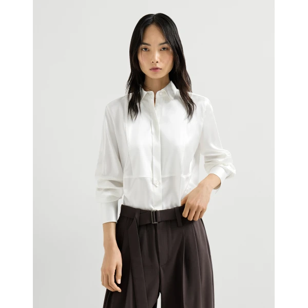 Brunello Cucinelli Satin shirt in White, view 2