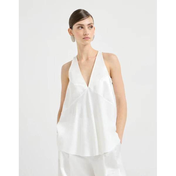 Brunello Cucinelli Satin top in White, view 2