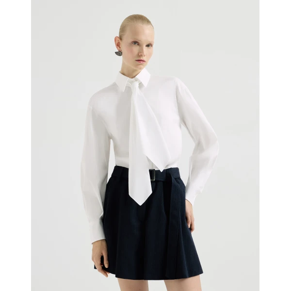 Brunello Cucinelli Shirt with tie and monili in White, view 2