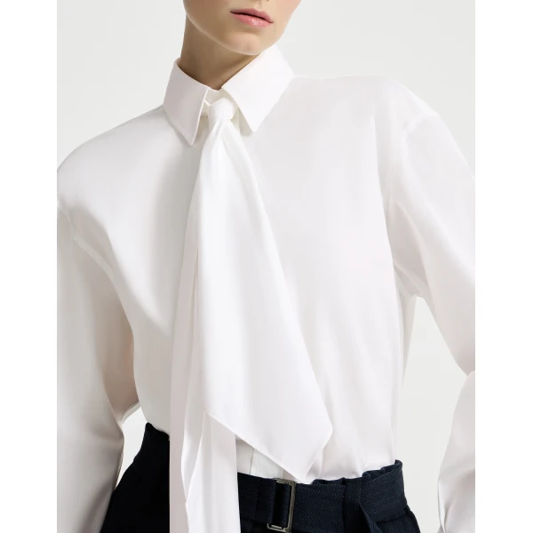 Brunello Cucinelli Shirt with tie and monili in White, view 4