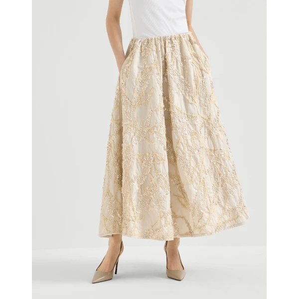 Brunello Cucinelli Skirt with dazzling seabed embroidery in Sand, view 2