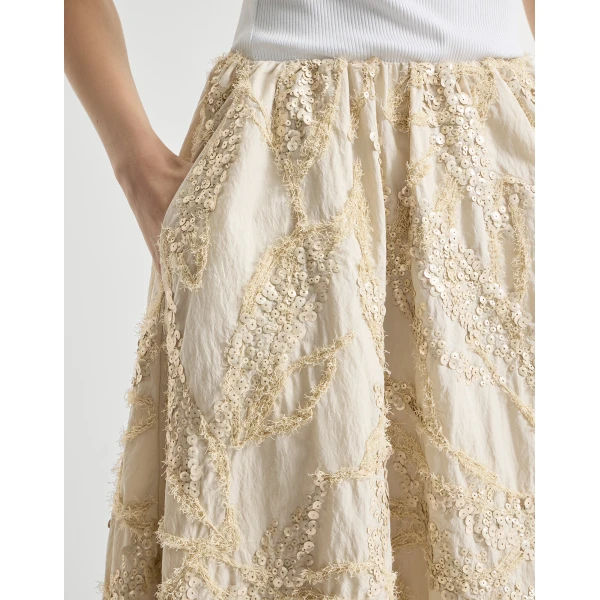 Brunello Cucinelli Skirt with dazzling seabed embroidery in Sand, view 4
