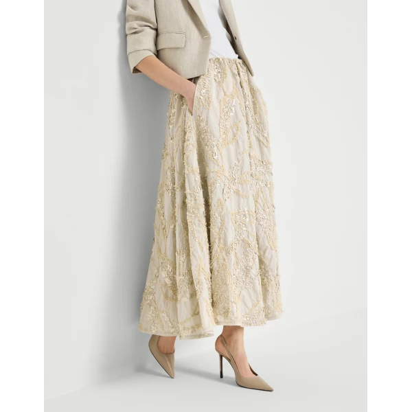 Brunello Cucinelli Skirt with dazzling seabed embroidery in Sand, view 5