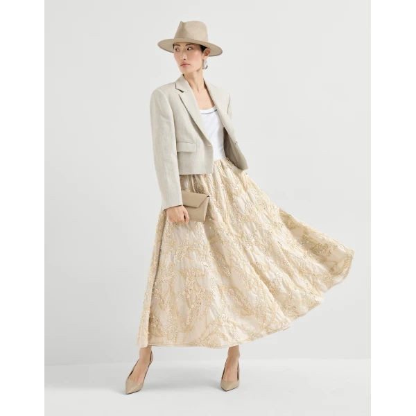 Brunello Cucinelli Skirt with dazzling seabed embroidery in Sand, view 6