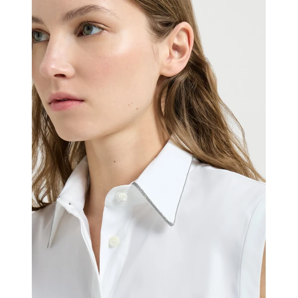 Brunello Cucinelli Sleeveless Shirt with Shiny Trim in White, view 4