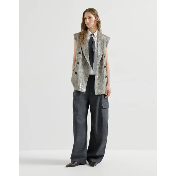 Brunello Cucinelli Sleeveless Shirt with Shiny Trim in White, view 6