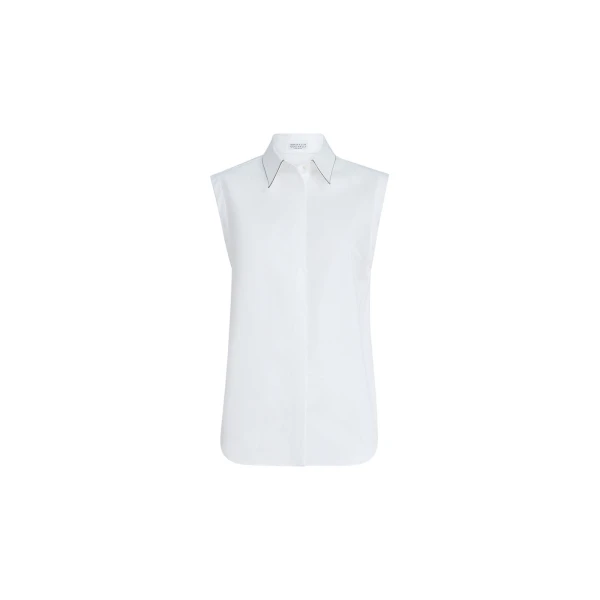 Brunello Cucinelli Sleeveless Shirt with Shiny Trim in White
