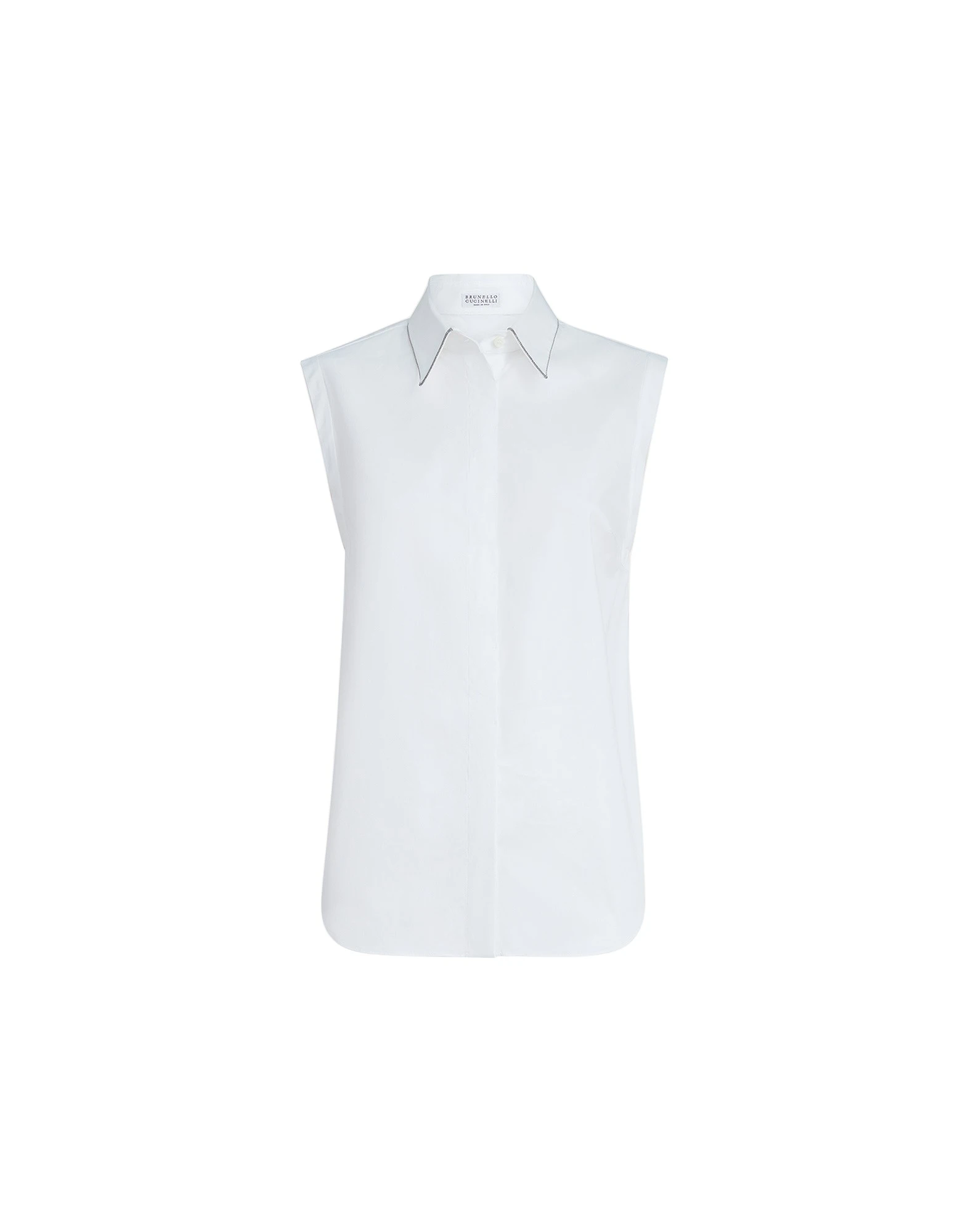 Brunello Cucinelli Sleeveless Shirt with Shiny Trim in White