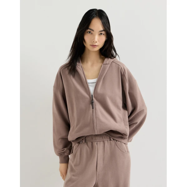 Brunello Cucinelli Smooth cotton French terry sweatshirt in Brown Jacket, view 2