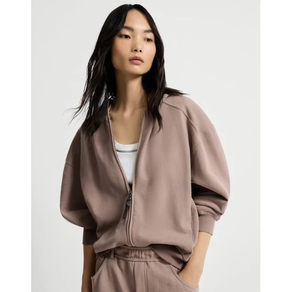 Brunello Cucinelli Smooth cotton French terry sweatshirt in Brown Jacket, view 5