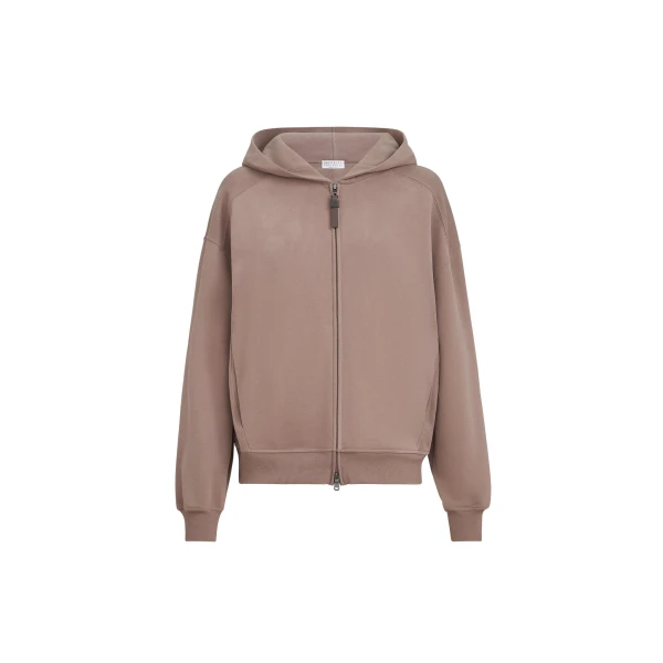 Brunello Cucinelli Smooth cotton French terry sweatshirt in Brown Jacket