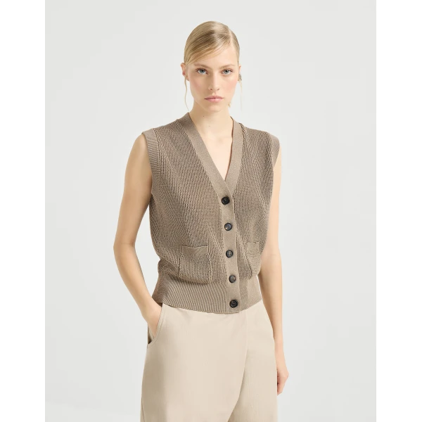 Brunello Cucinelli Sparkling cotton cardigan in Walnut, view 2