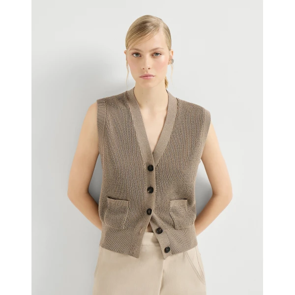 Brunello Cucinelli Sparkling cotton cardigan in Walnut, view 5