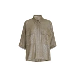 Brunello Cucinelli Sparkling leather net shirt in Khaki