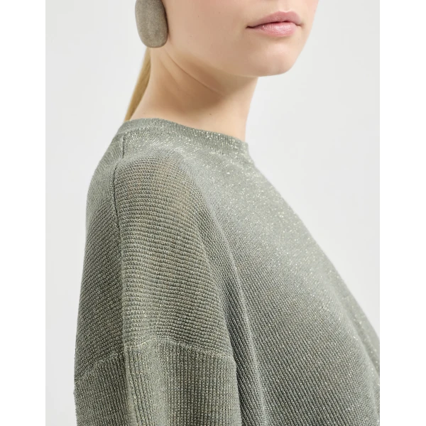Brunello Cucinelli Sparkling linen sweater in Military, view 4
