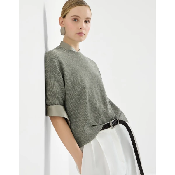 Brunello Cucinelli Sparkling linen sweater in Military, view 5