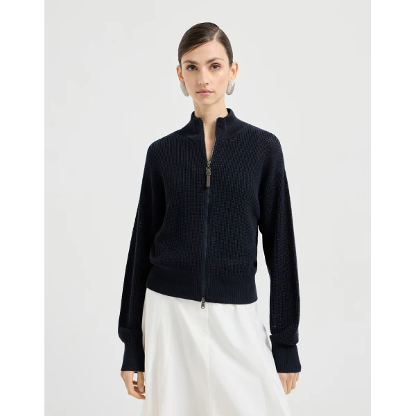 Brunello Cucinelli Sparkling net cardigan in Blue, view 2