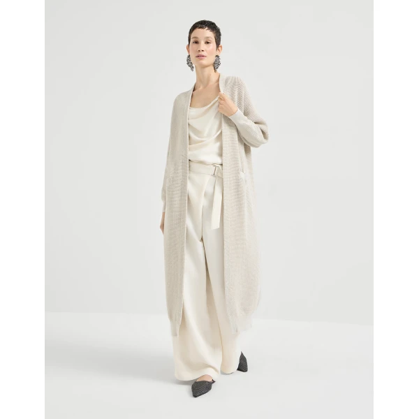 Brunello Cucinelli Sparkling net long cardigan in Oat, view 2