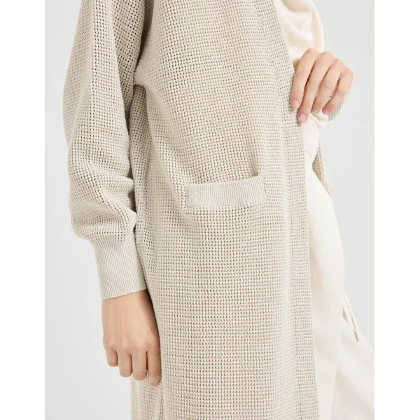 Brunello Cucinelli Sparkling net long cardigan in Oat, view 4